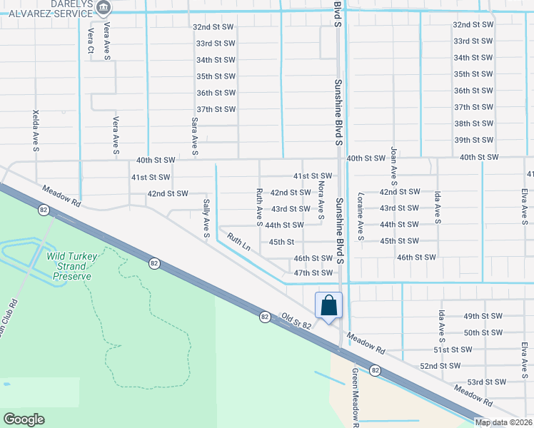 map of restaurants, bars, coffee shops, grocery stores, and more near 3217 43rd Street Southwest in Lehigh Acres