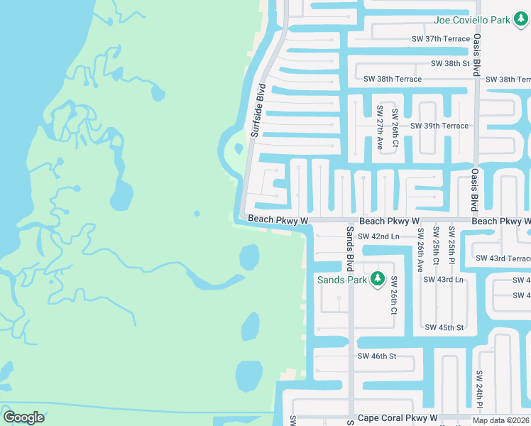 map of restaurants, bars, coffee shops, grocery stores, and more near 3005 Beach Parkway West in Cape Coral