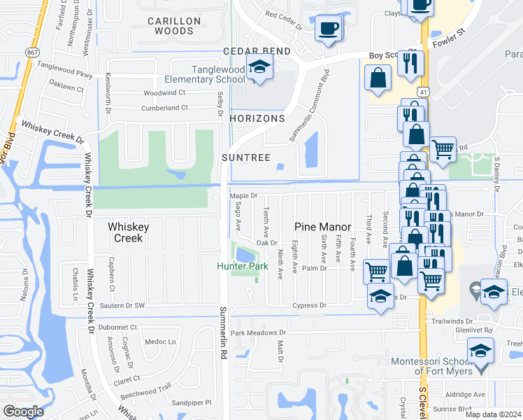 map of restaurants, bars, coffee shops, grocery stores, and more near 5432 Tenth Avenue in Fort Myers