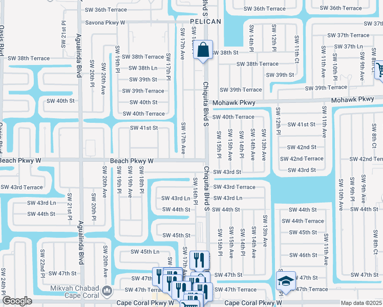 map of restaurants, bars, coffee shops, grocery stores, and more near 4210 Southwest 16th Place in Cape Coral