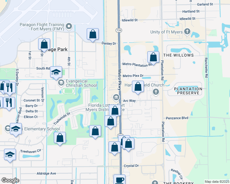 map of restaurants, bars, coffee shops, grocery stores, and more near 11680 Metro Parkway in Fort Myers