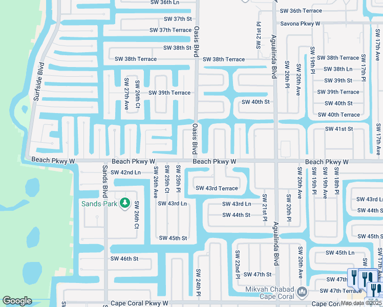 map of restaurants, bars, coffee shops, grocery stores, and more near 4130 Oasis Boulevard in Cape Coral