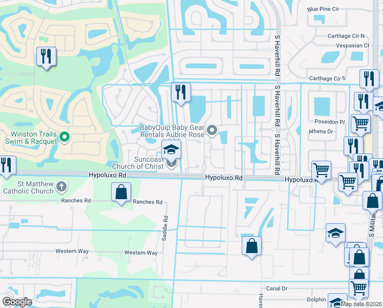 map of restaurants, bars, coffee shops, grocery stores, and more near 5481 Hypoluxo Road in Lake Worth