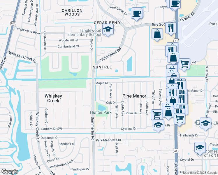 map of restaurants, bars, coffee shops, grocery stores, and more near 5432 Tenth Avenue in Fort Myers