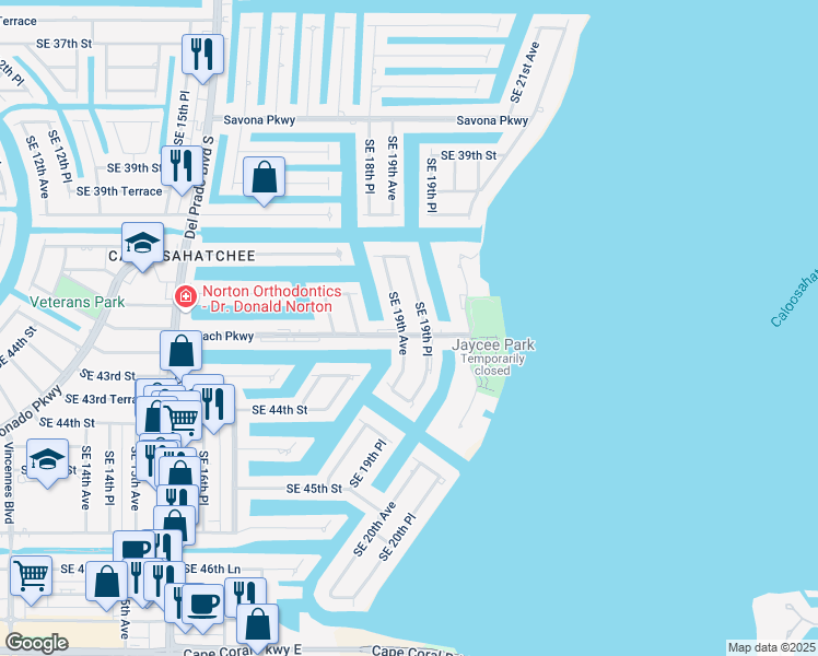 map of restaurants, bars, coffee shops, grocery stores, and more near 4121 Southeast 19th Avenue in Cape Coral