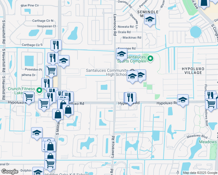map of restaurants, bars, coffee shops, grocery stores, and more near 6893 Sea Daisy Drive in Lake Worth