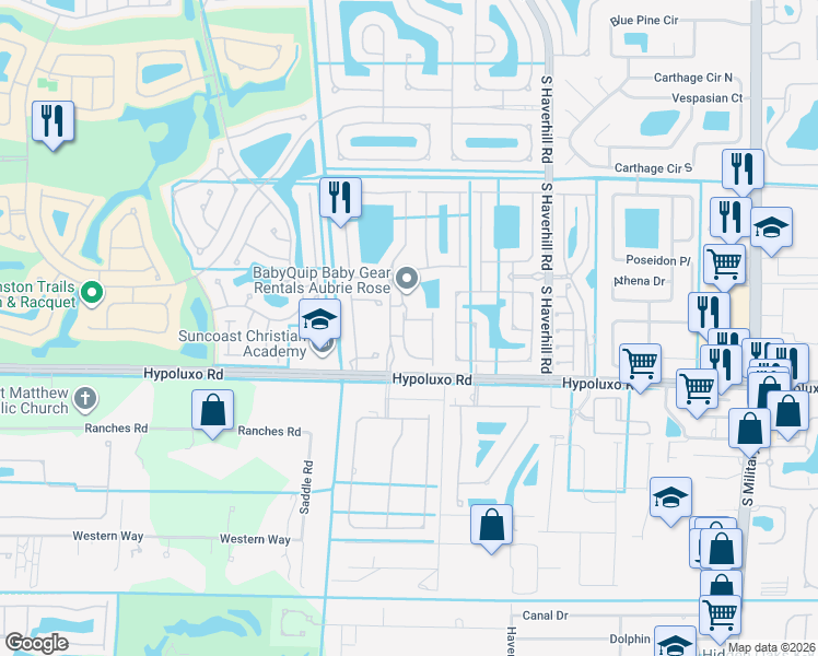 map of restaurants, bars, coffee shops, grocery stores, and more near 6820 Willow Creek Run in Lake Worth