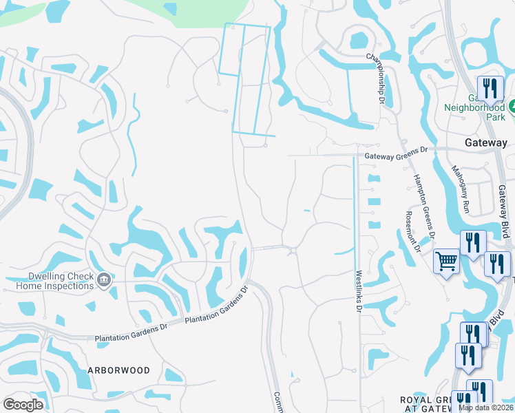 map of restaurants, bars, coffee shops, grocery stores, and more near 11572 Shady Blossom Drive in Fort Myers