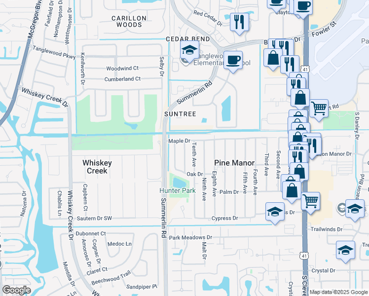 map of restaurants, bars, coffee shops, grocery stores, and more near 5430 Eleventh Avenue in Fort Myers