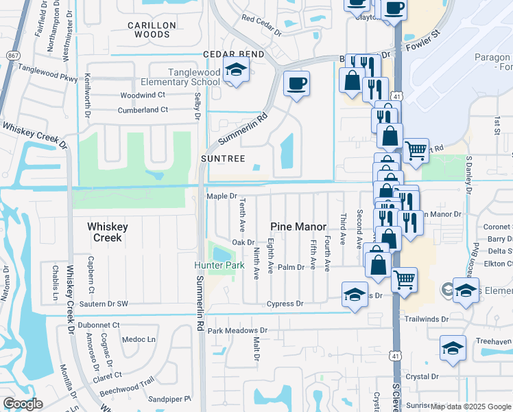 map of restaurants, bars, coffee shops, grocery stores, and more near 5431 Ninth Avenue in Fort Myers