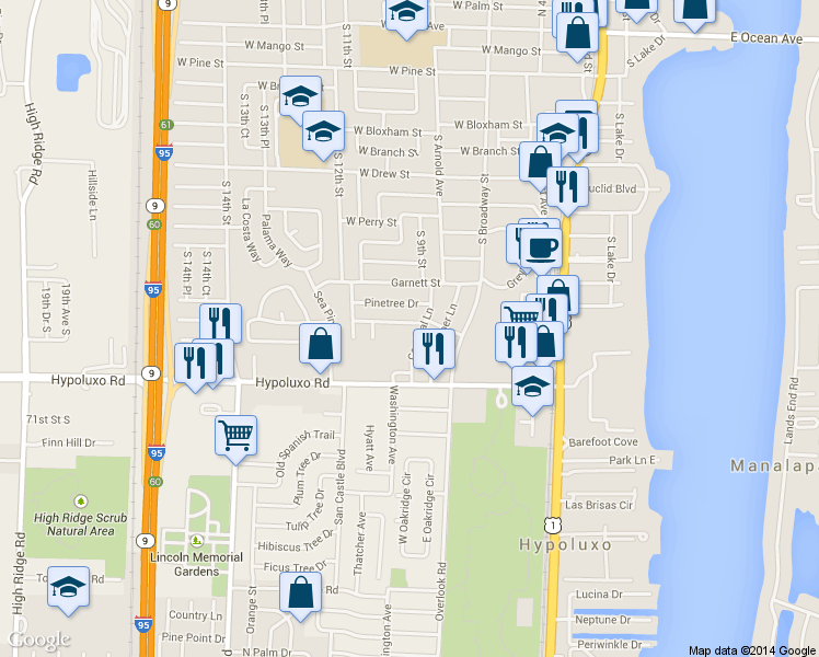 map of restaurants, bars, coffee shops, grocery stores, and more near 924 Julia Heights Drive in Lantana