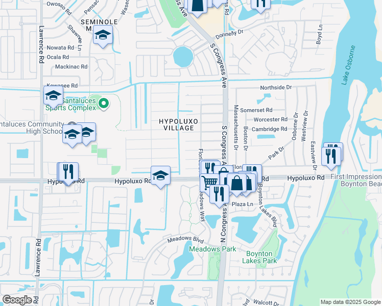 map of restaurants, bars, coffee shops, grocery stores, and more near 3190 Mariner Way in Lake Worth