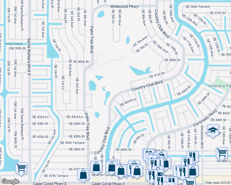 map of restaurants, bars, coffee shops, grocery stores, and more near 4223 Country Club Boulevard in Cape Coral