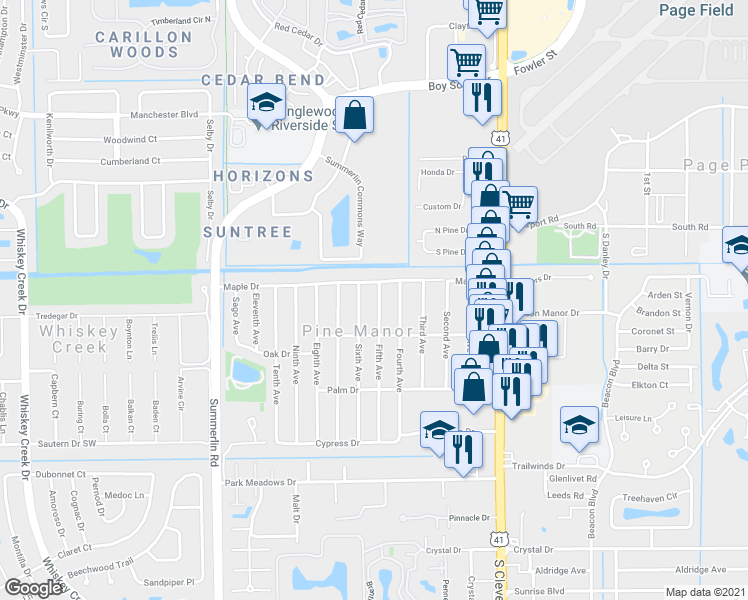 map of restaurants, bars, coffee shops, grocery stores, and more near 5428 Fifth Avenue in Fort Myers