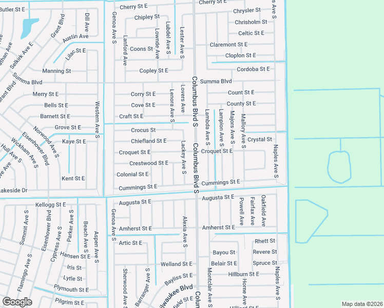 map of restaurants, bars, coffee shops, grocery stores, and more near 448 Columbus Boulevard South in Lehigh Acres