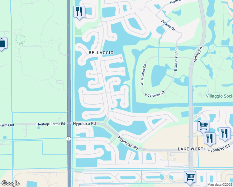 map of restaurants, bars, coffee shops, grocery stores, and more near 9575 Ravello Street in Lake Worth