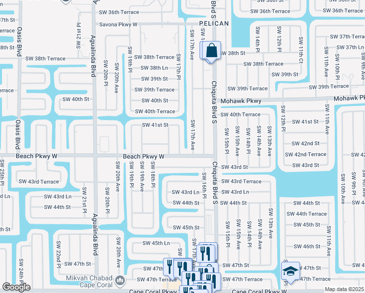 map of restaurants, bars, coffee shops, grocery stores, and more near 4205 SW 17th Pl in Cape Coral