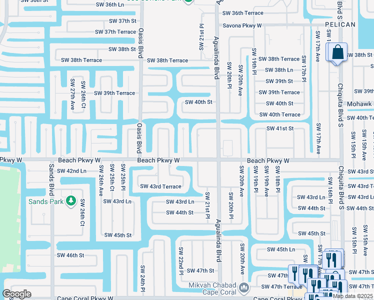 map of restaurants, bars, coffee shops, grocery stores, and more near 4135 SW 22nd Ct in Cape Coral