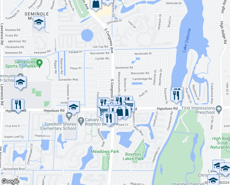 map of restaurants, bars, coffee shops, grocery stores, and more near 6858 South Congress Avenue in Lake Worth