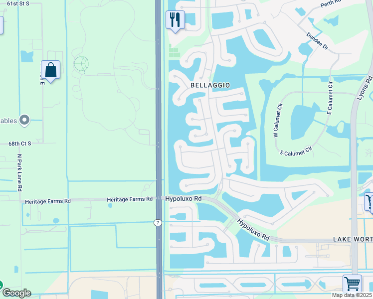 map of restaurants, bars, coffee shops, grocery stores, and more near 9875 San Luca Street in Lake Worth