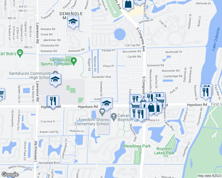 map of restaurants, bars, coffee shops, grocery stores, and more near 3314 Artesian Drive in Lake Worth