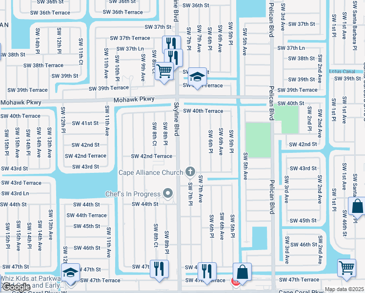 map of restaurants, bars, coffee shops, grocery stores, and more near 4137 Skyline Boulevard in Cape Coral