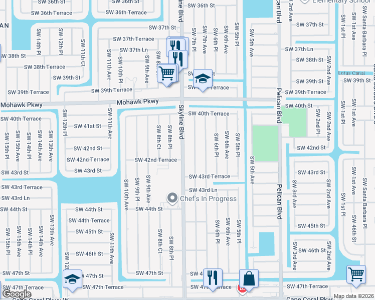 map of restaurants, bars, coffee shops, grocery stores, and more near 4137 Skyline Boulevard in Cape Coral