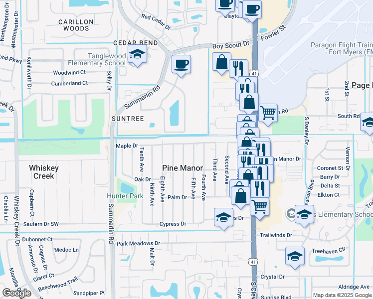 map of restaurants, bars, coffee shops, grocery stores, and more near 5428 Fifth Avenue in Fort Myers