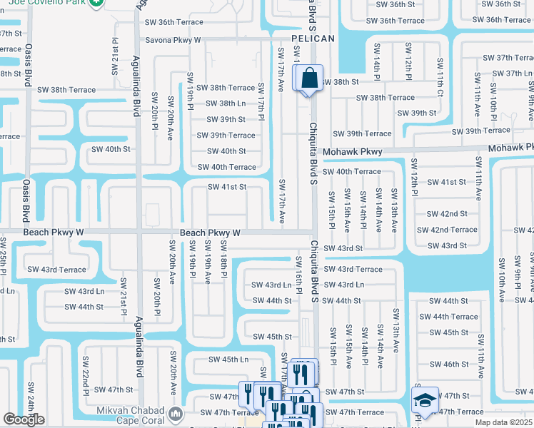 map of restaurants, bars, coffee shops, grocery stores, and more near 4205 Southwest 17th Place in Cape Coral
