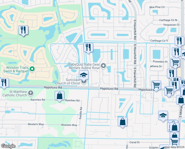 map of restaurants, bars, coffee shops, grocery stores, and more near 5481 Hypoluxo Road in Lake Worth