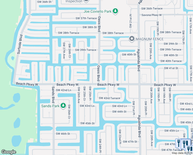 map of restaurants, bars, coffee shops, grocery stores, and more near 4130 Oasis Boulevard in Cape Coral