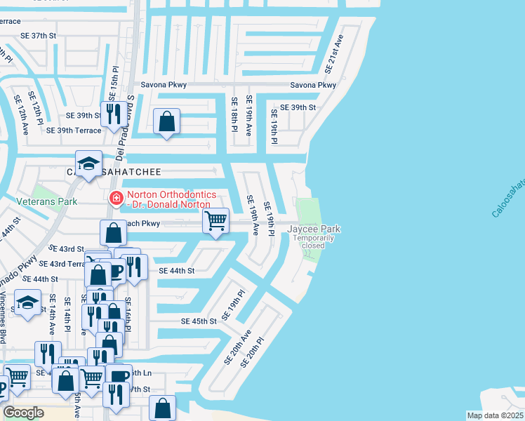 map of restaurants, bars, coffee shops, grocery stores, and more near 4121 Southeast 19th Avenue in Cape Coral