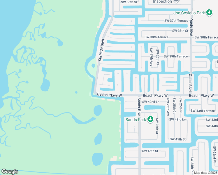 map of restaurants, bars, coffee shops, grocery stores, and more near 3005 Beach Parkway West in Cape Coral