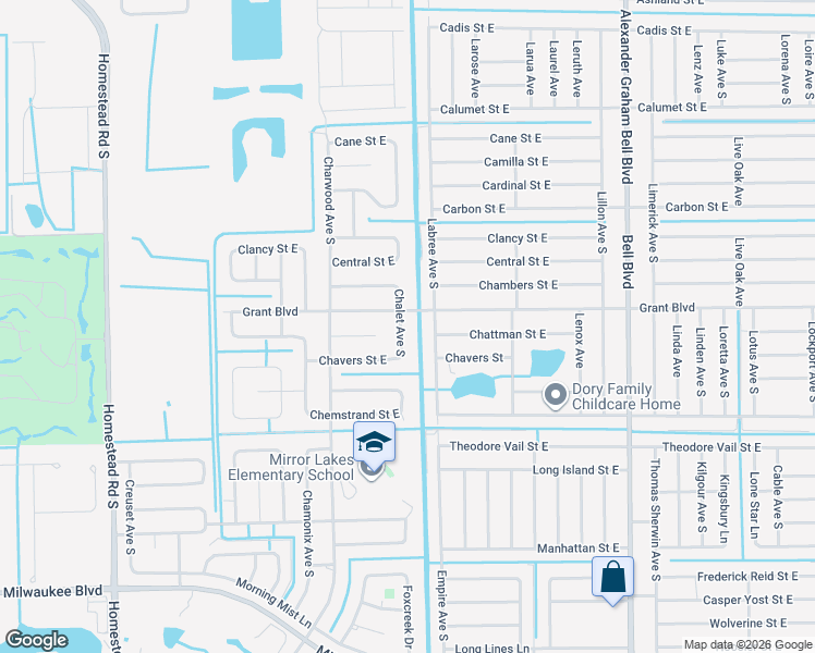 map of restaurants, bars, coffee shops, grocery stores, and more near 411 Chalet Avenue South in Lehigh Acres