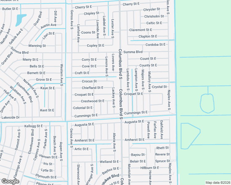 map of restaurants, bars, coffee shops, grocery stores, and more near 448 Columbus Boulevard South in Lehigh Acres