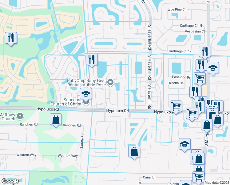 map of restaurants, bars, coffee shops, grocery stores, and more near 6820 Willow Creek Run in Lake Worth