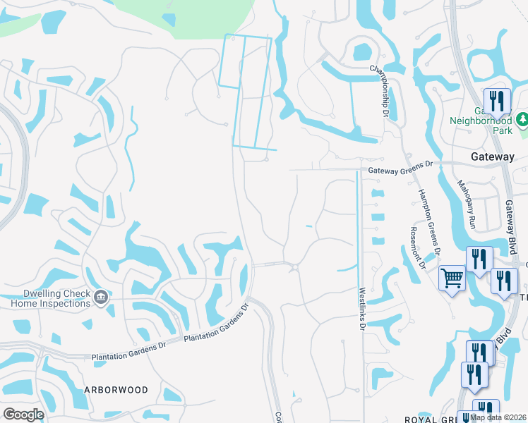 map of restaurants, bars, coffee shops, grocery stores, and more near 11572 Shady Blossom Drive in Fort Myers