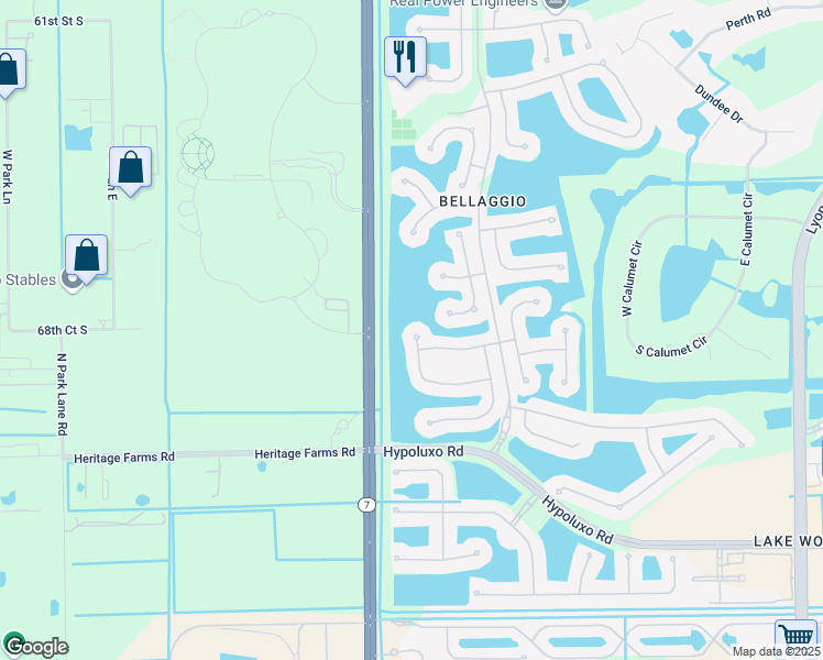 map of restaurants, bars, coffee shops, grocery stores, and more near 9875 San Luca Street in Lake Worth