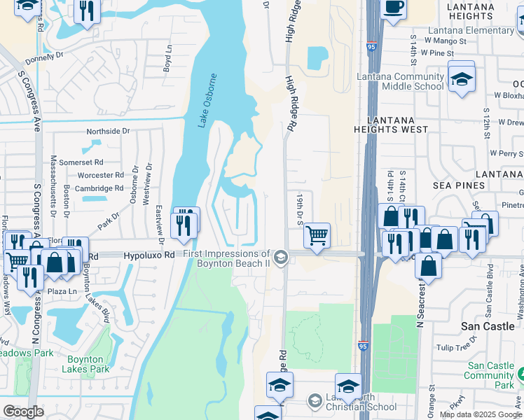 map of restaurants, bars, coffee shops, grocery stores, and more near 6839 Tradewind Way in Lake Worth