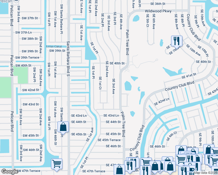 map of restaurants, bars, coffee shops, grocery stores, and more near 4203 Southeast 3rd Avenue in Cape Coral