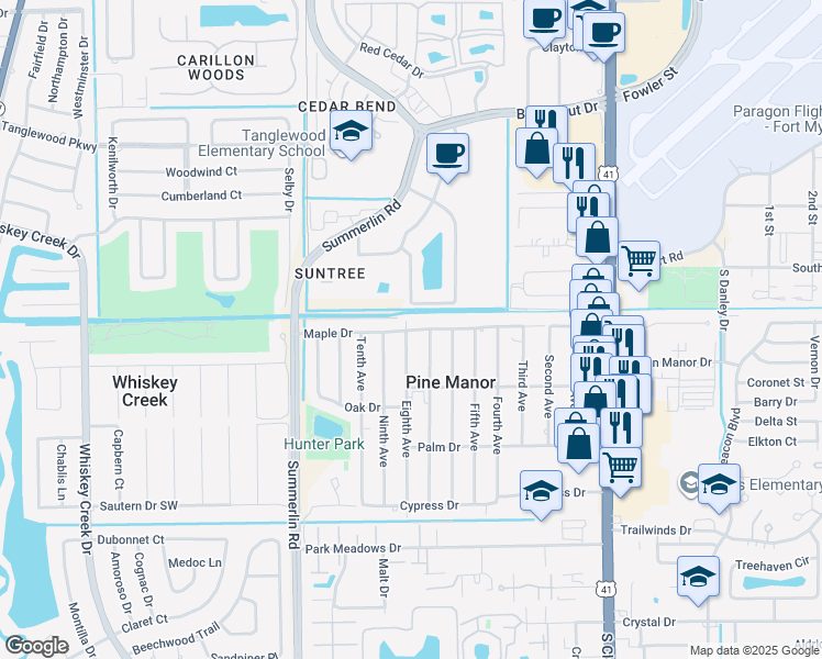 map of restaurants, bars, coffee shops, grocery stores, and more near 5424 Seventh Avenue in Fort Myers