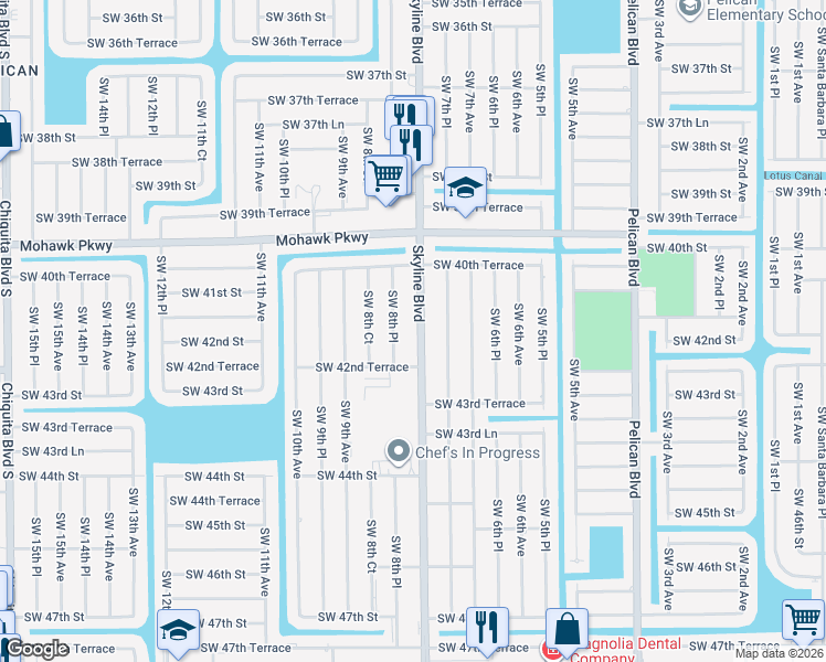 map of restaurants, bars, coffee shops, grocery stores, and more near 4139 Southwest 8th Place in Cape Coral