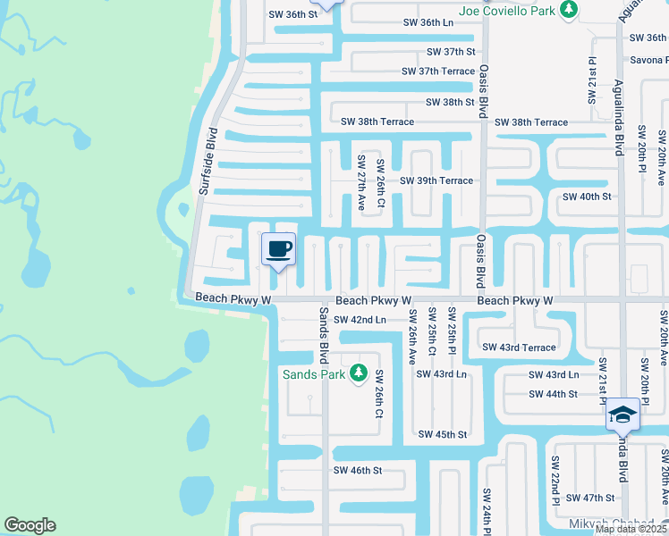 map of restaurants, bars, coffee shops, grocery stores, and more near 4105 Southwest 27th Place in Cape Coral