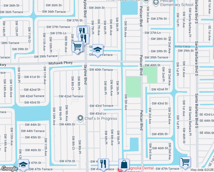 map of restaurants, bars, coffee shops, grocery stores, and more near 4112 Southwest 6th Avenue in Cape Coral