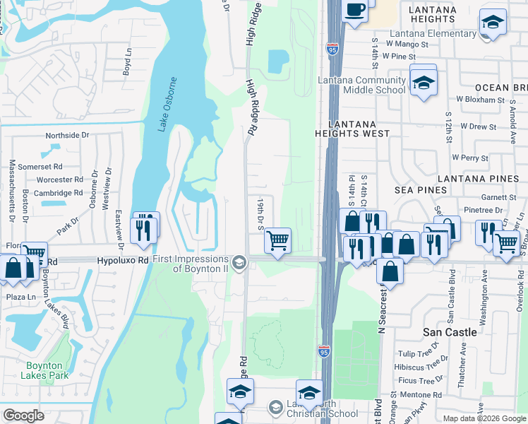 map of restaurants, bars, coffee shops, grocery stores, and more near 6793 19th Avenue South in Lake Worth