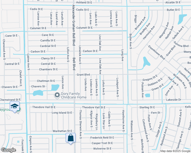 map of restaurants, bars, coffee shops, grocery stores, and more near 839 Grant Boulevard in Lehigh Acres