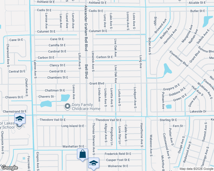 map of restaurants, bars, coffee shops, grocery stores, and more near 437 Linden Avenue South in Lehigh Acres
