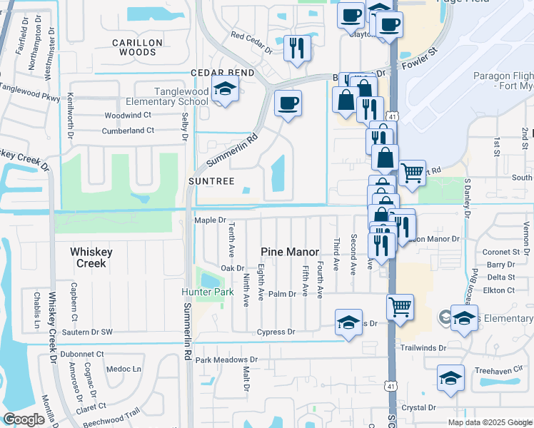 map of restaurants, bars, coffee shops, grocery stores, and more near 802 Summerlin Commons Way in Fort Myers
