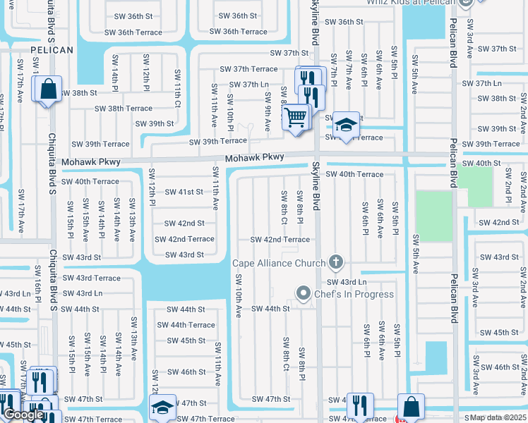 map of restaurants, bars, coffee shops, grocery stores, and more near 4120 Southwest 9th Avenue in Cape Coral