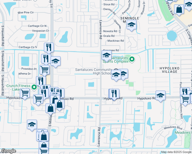 map of restaurants, bars, coffee shops, grocery stores, and more near 4033 Arthurium Avenue in Lake Worth